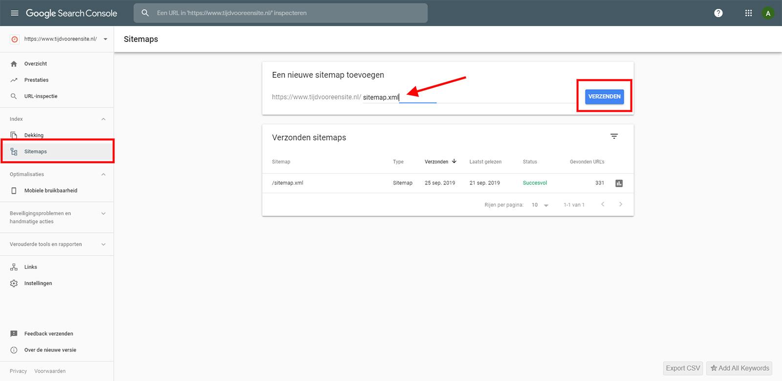Sitemap toevoegen in Google Search Console
