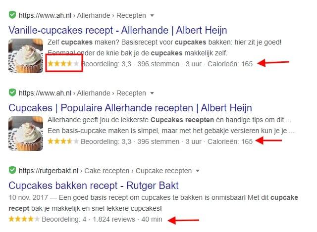 Rich Snippets zoekopdracht cupcake recept