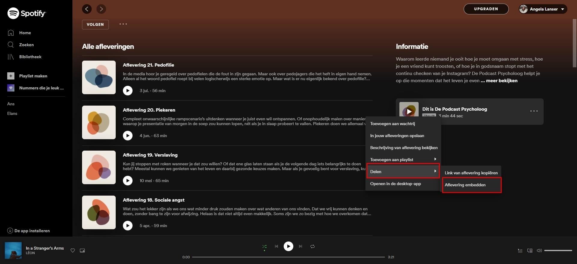 Podcast aflevering embedden op Spotify