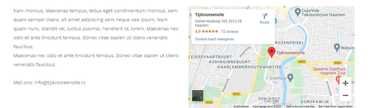 Grid met tekst en Google Maps kaart