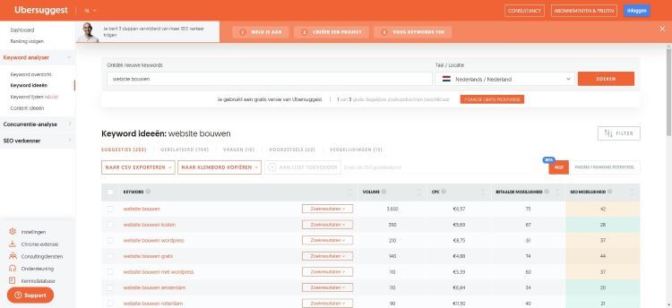 Ubersuggest Neil Patel SEO-tool