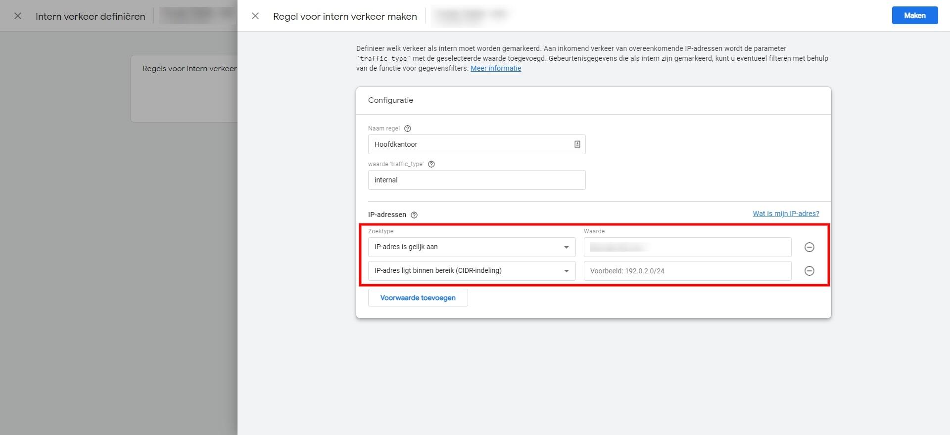 Regel voor intern verkeer maken