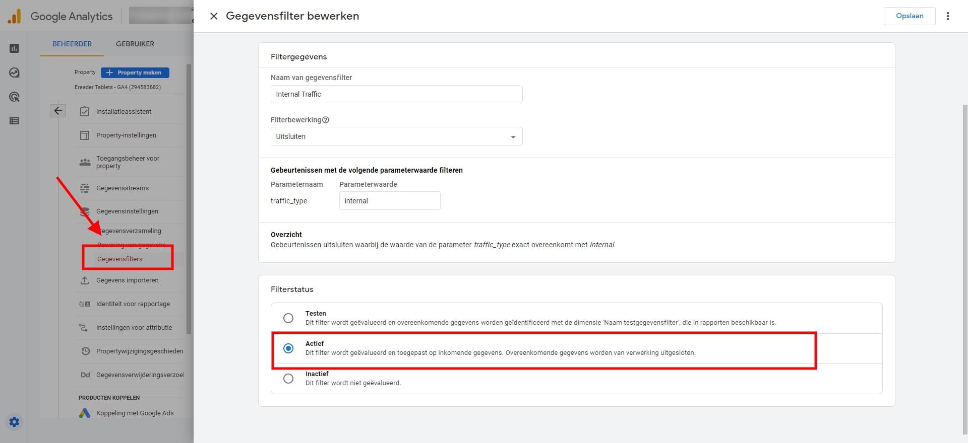 Filter actief maken in Google Analytics 4