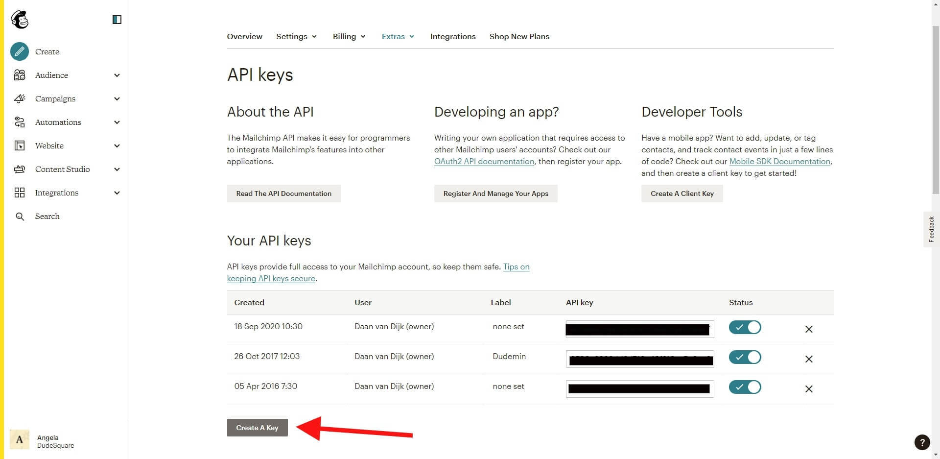 MailChimp API Key maken