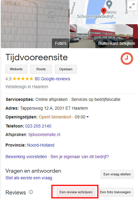 Review achterlaten bedrijfsprofiel Tijdvooreensite