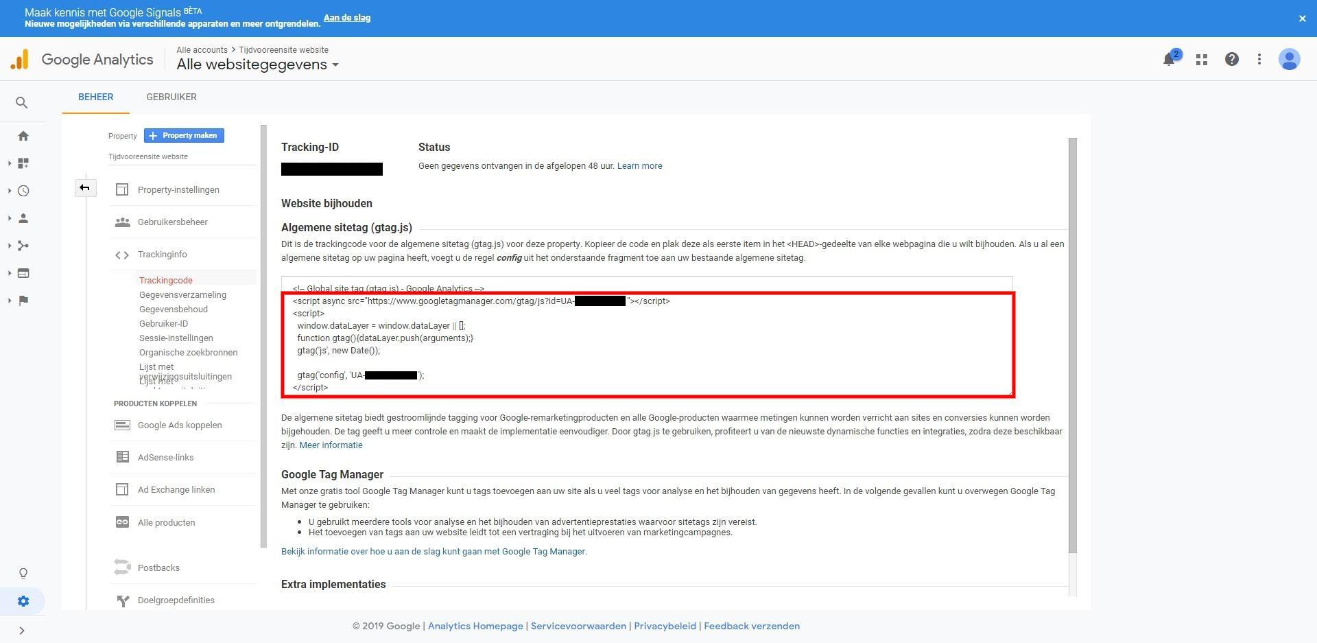 Code ophalen in Universal Analytics