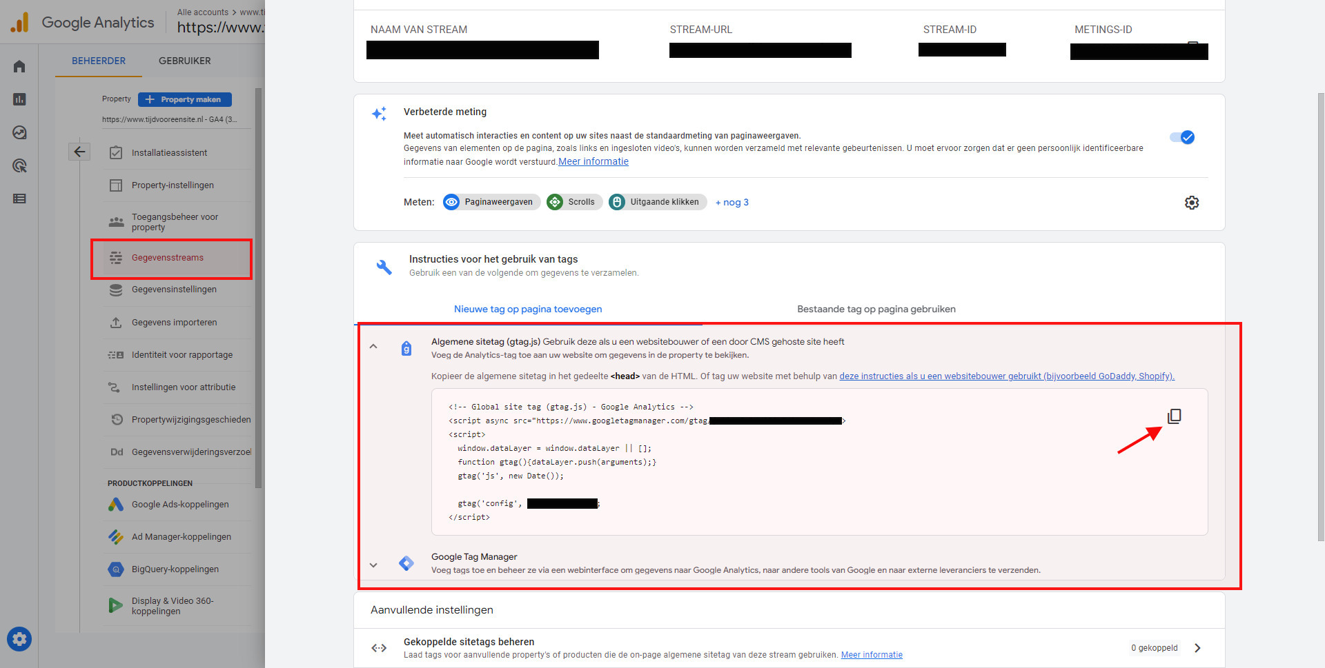 Code ophalen in Google Analytics 4