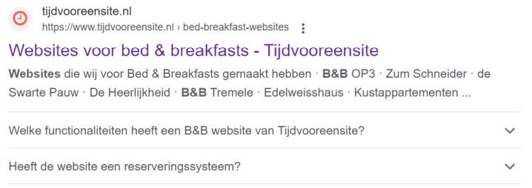 Zoekresultaat met FAQ in Google