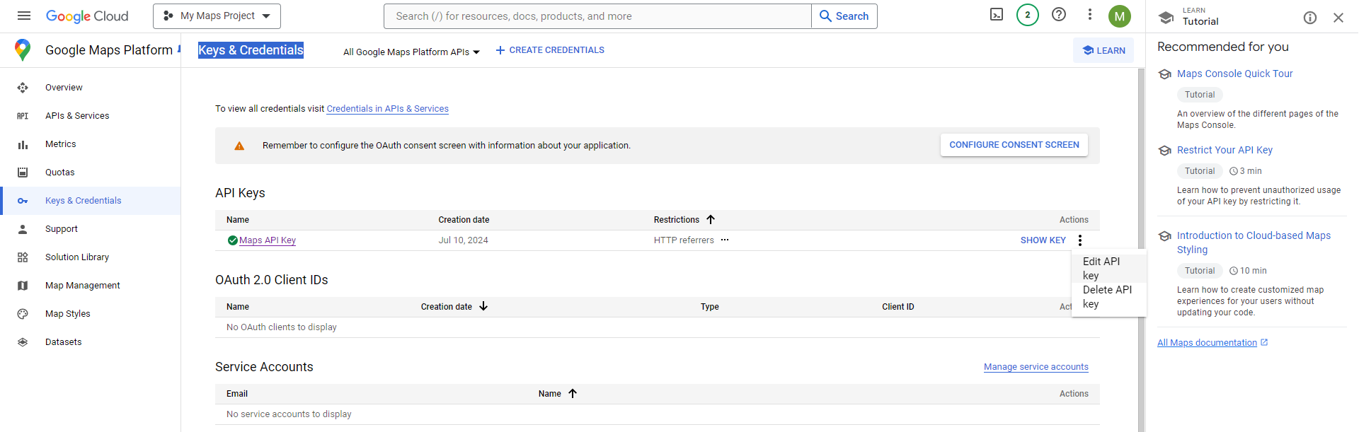 Google API key aanpassen