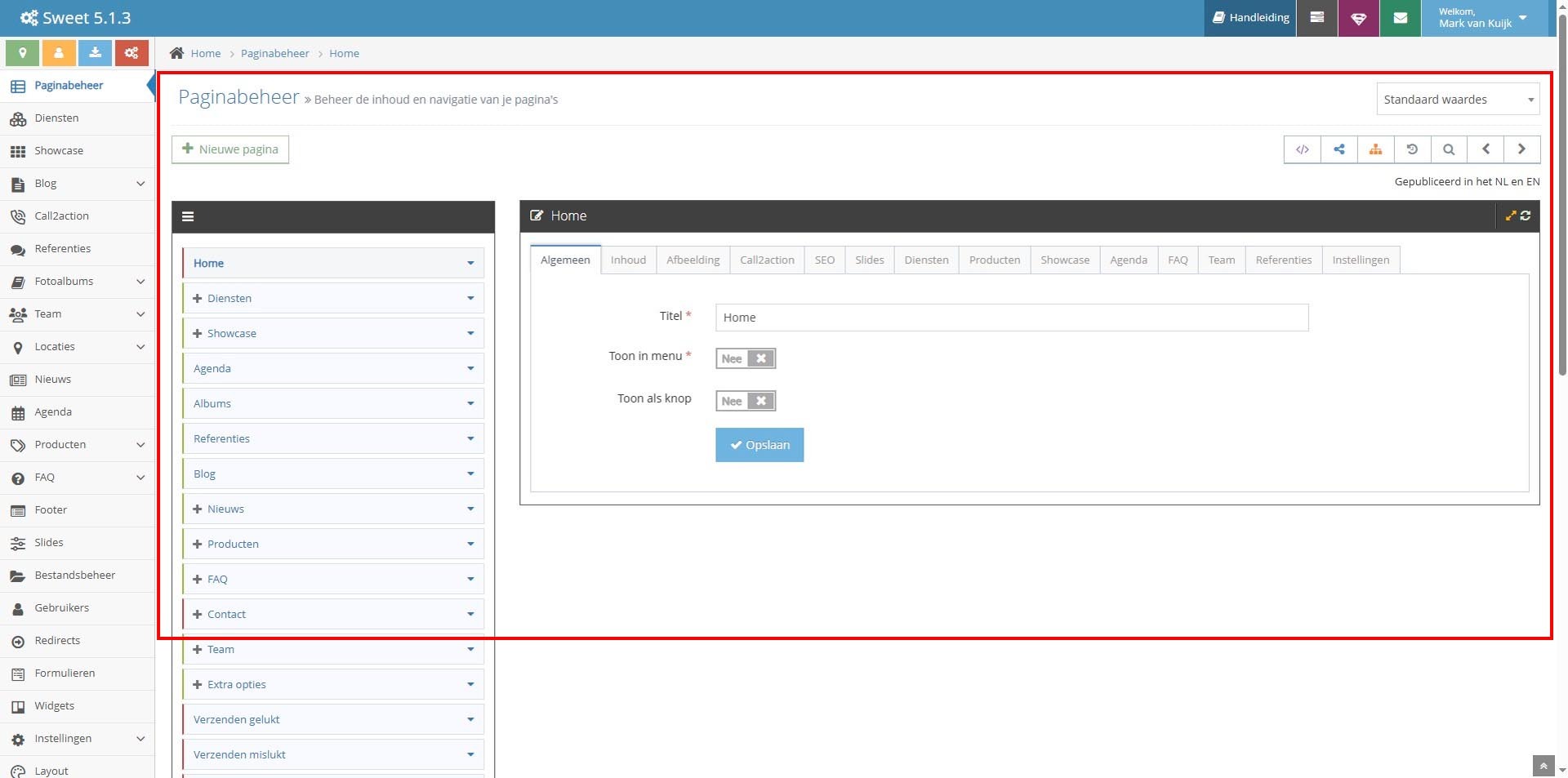De module paginabeheer in het CMS De module paginabeheer in het CMS