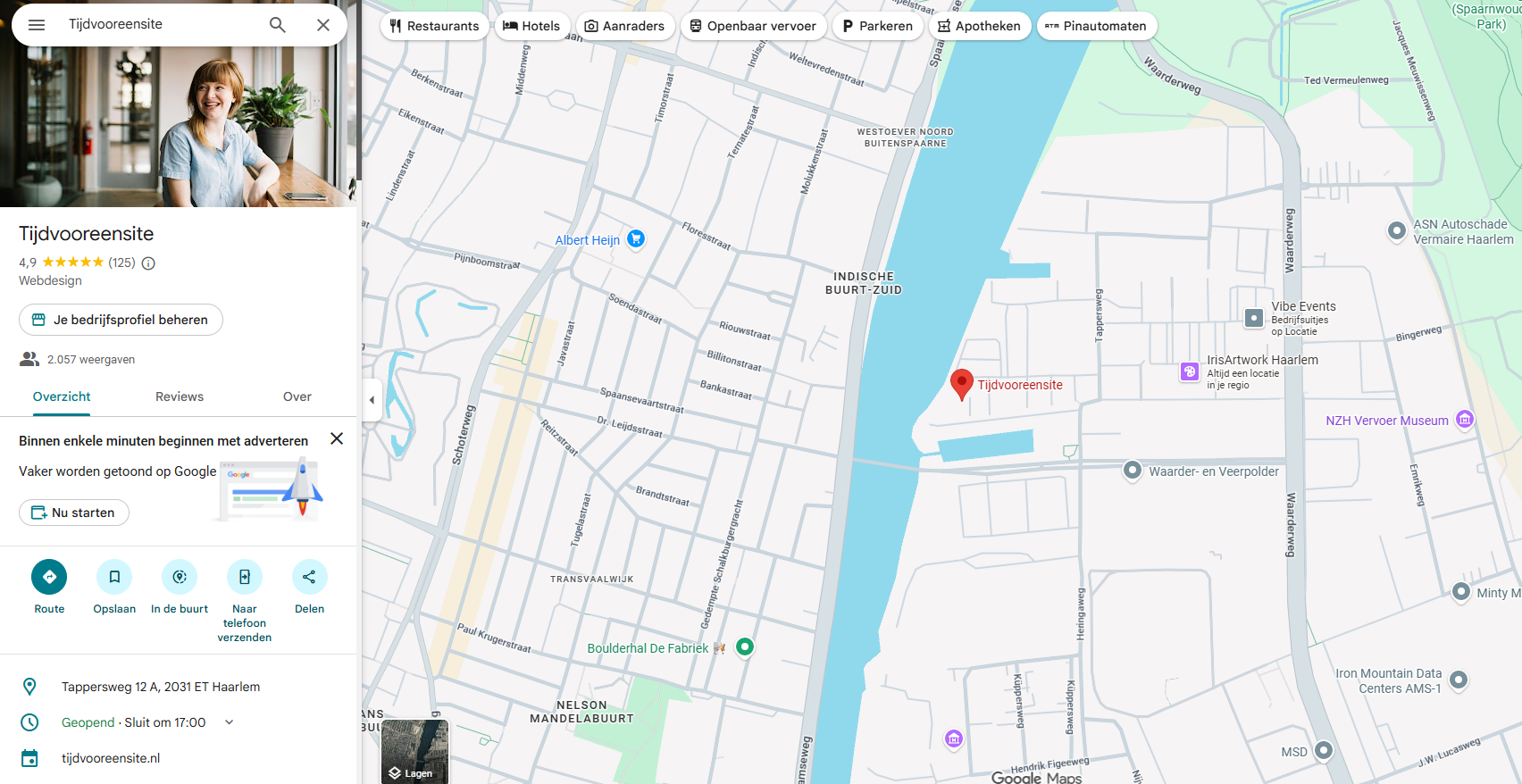 Google Mijn Bedrijf pagina van Tijdvooreensite Google Bedrijfsprofiel van Tijdvooreensite