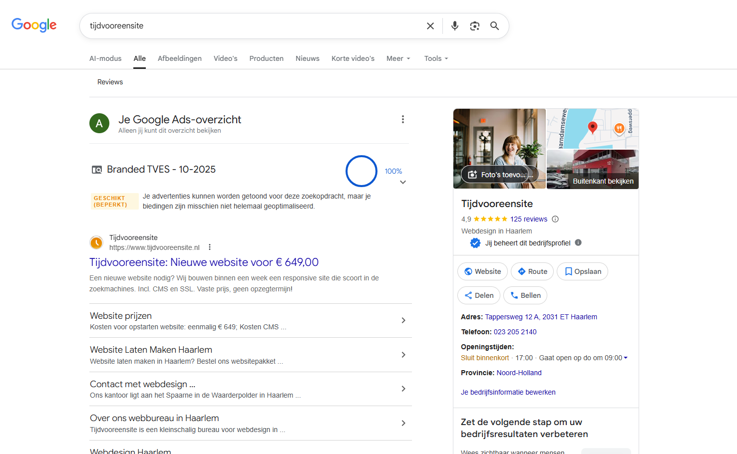 Mijn Bedrijf pagina in zoekresultaten Google Bedrijfsprofiel in zoekresultaten