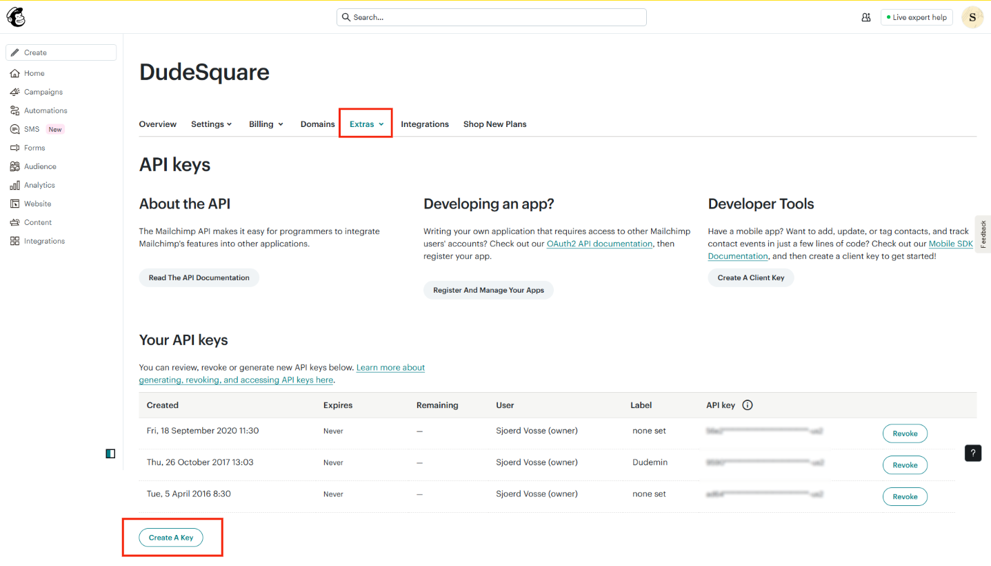 MailChimp API Key maken