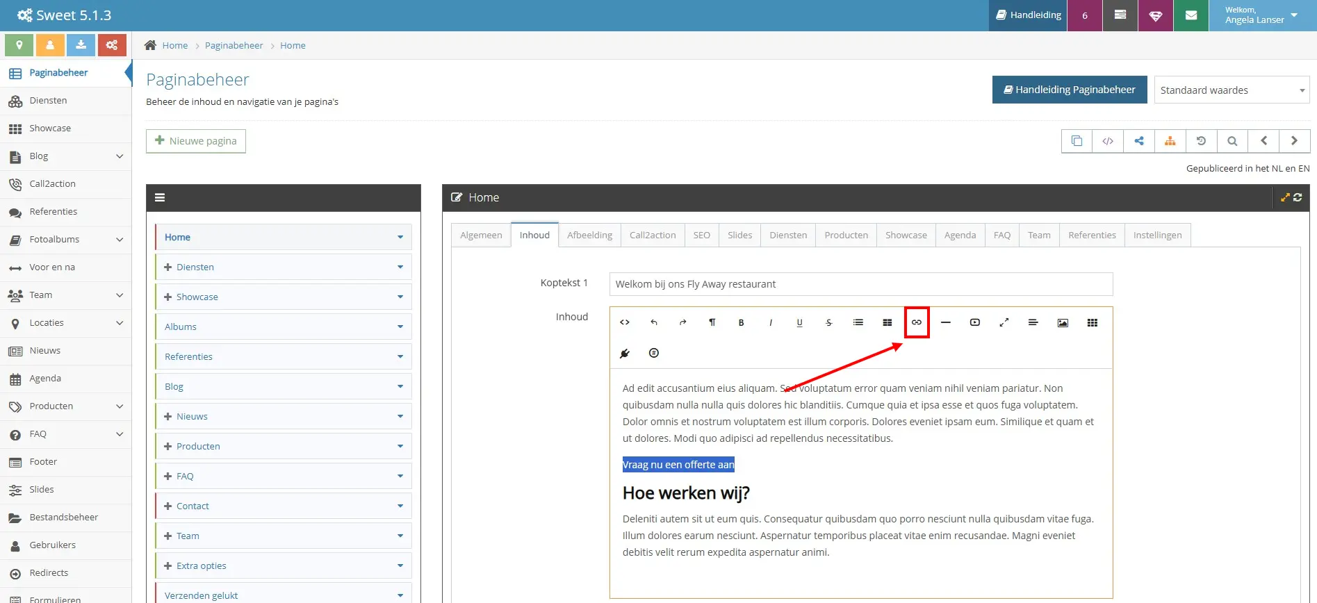 Link invoegen voor button