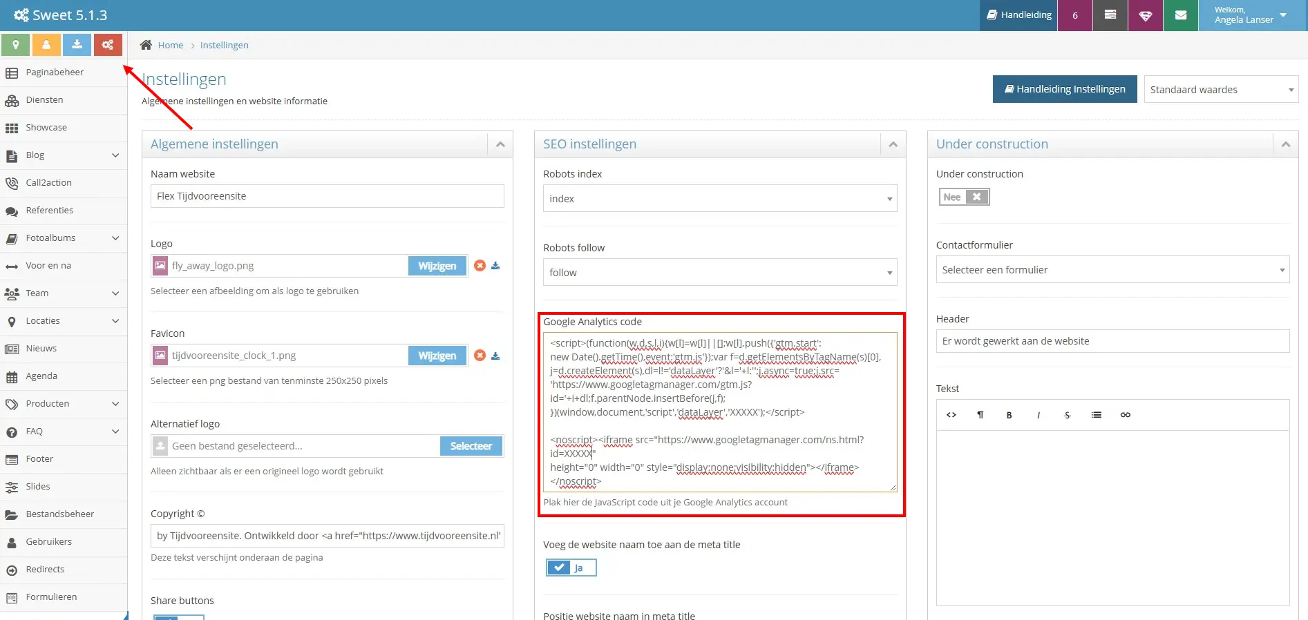 Google Analytics code implementeren in Sweet
