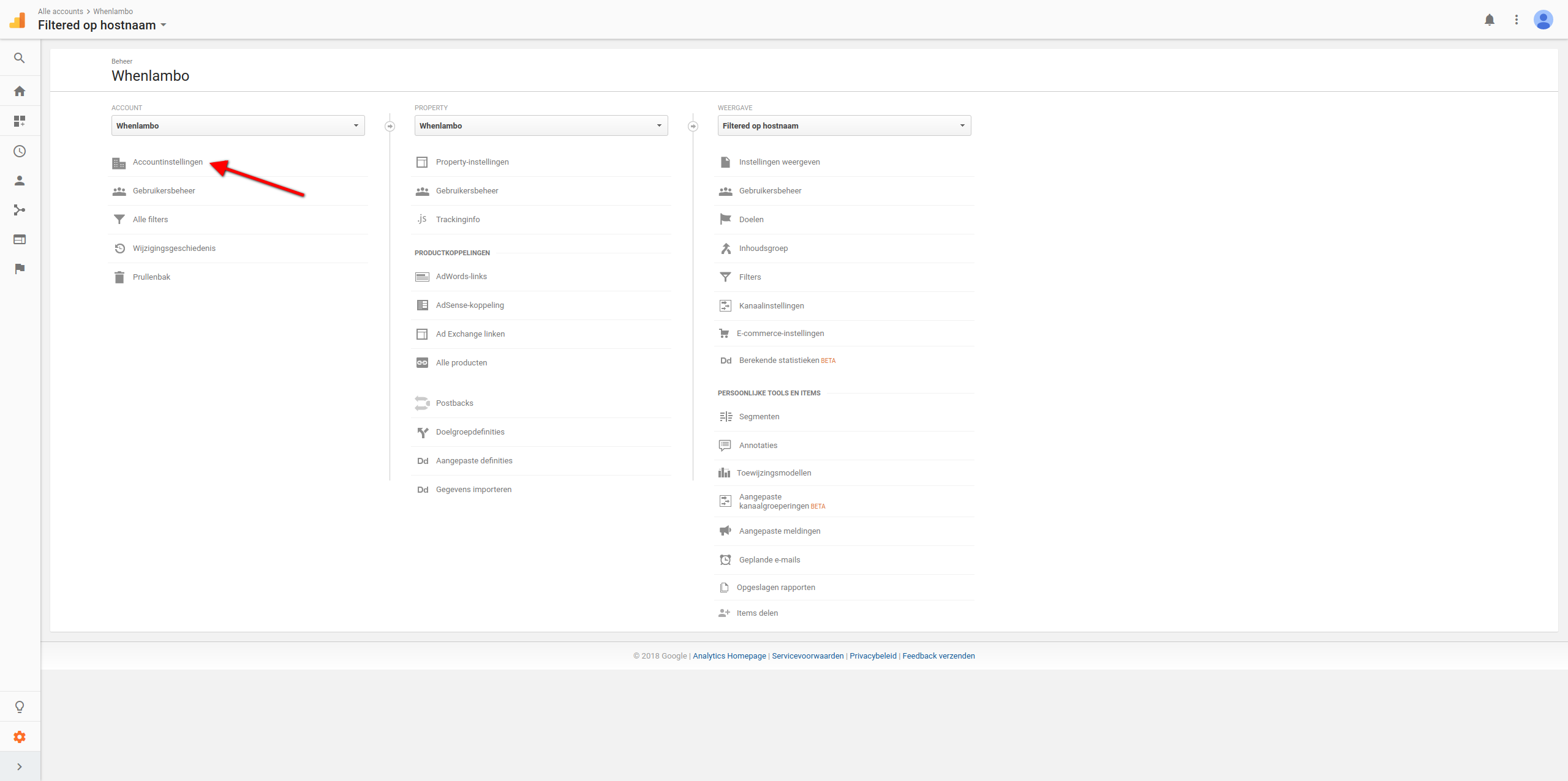 Accountinstellingen Google Analytics