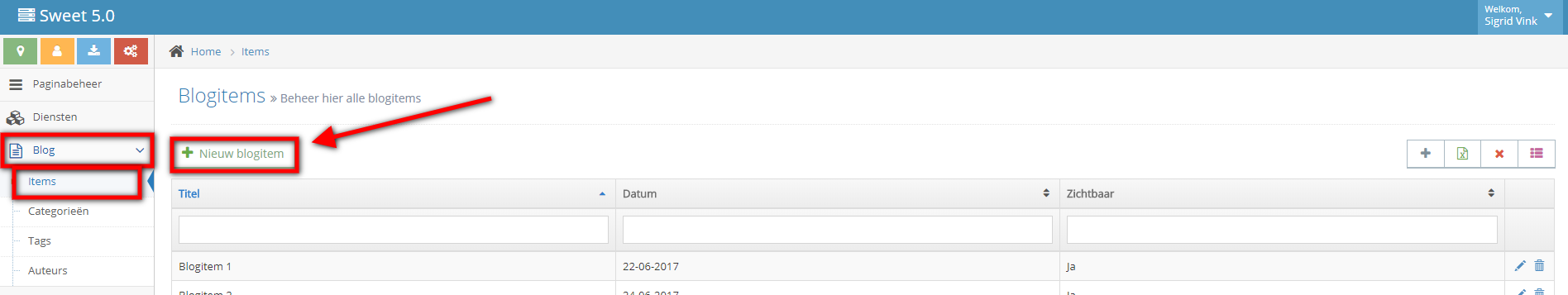 Blogitem toevoegen in het CMS