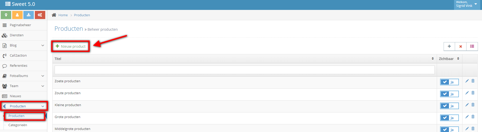 Beheer van producten in CMS