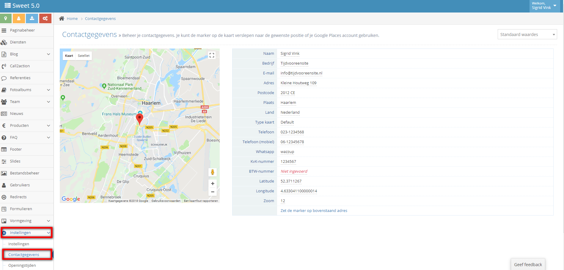 Contactgegevens wijzigen in het CMS Contactgegevens wijzigen in het CMS