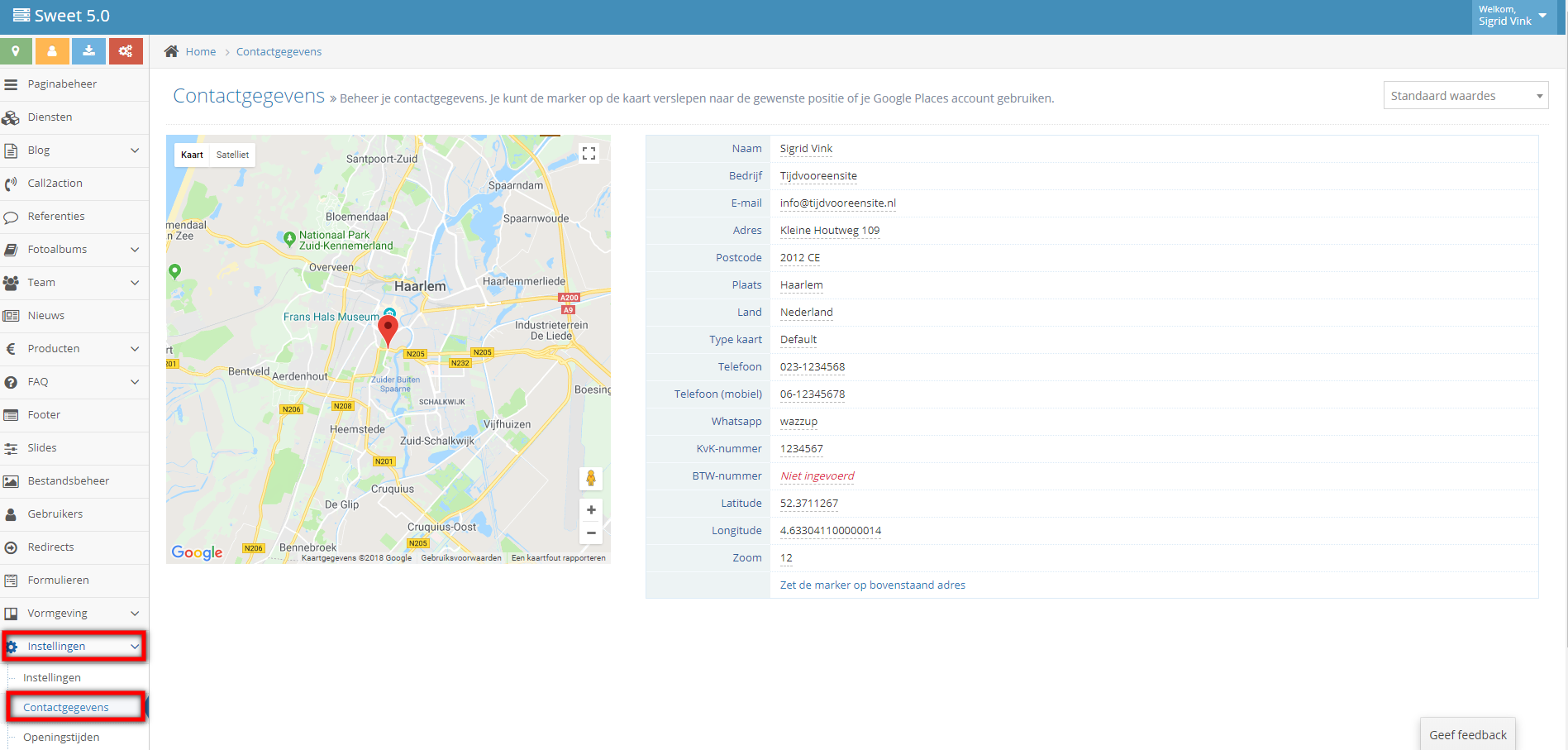 Contactgegevens wijzigen in het CMS