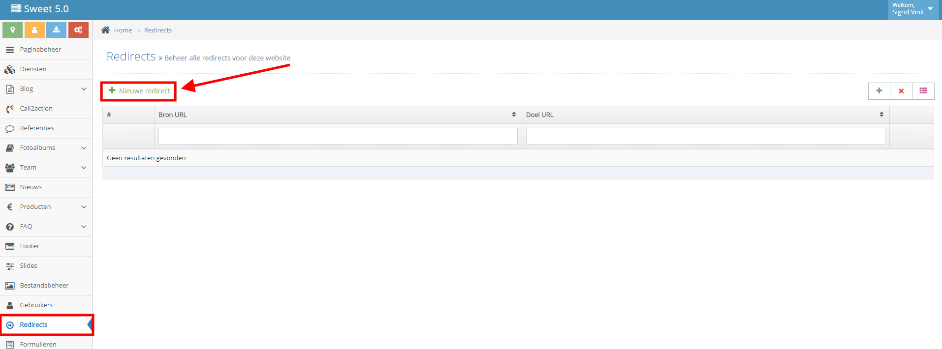 Redirects aanmaken in het CMS
