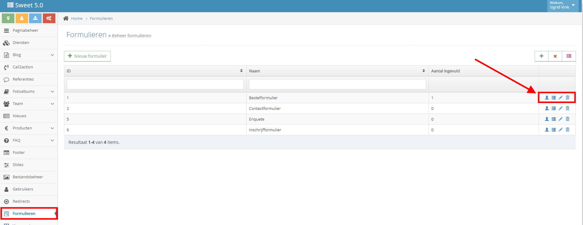 Formulieren module in het CMS