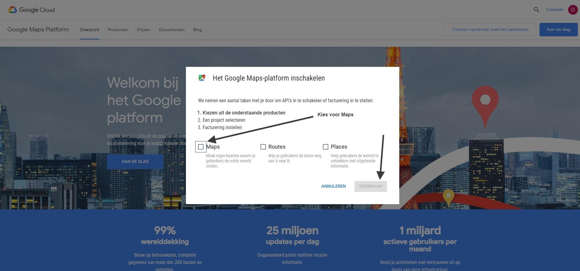 Google Maps Platform inschakelen Google Maps Platform inschakelen