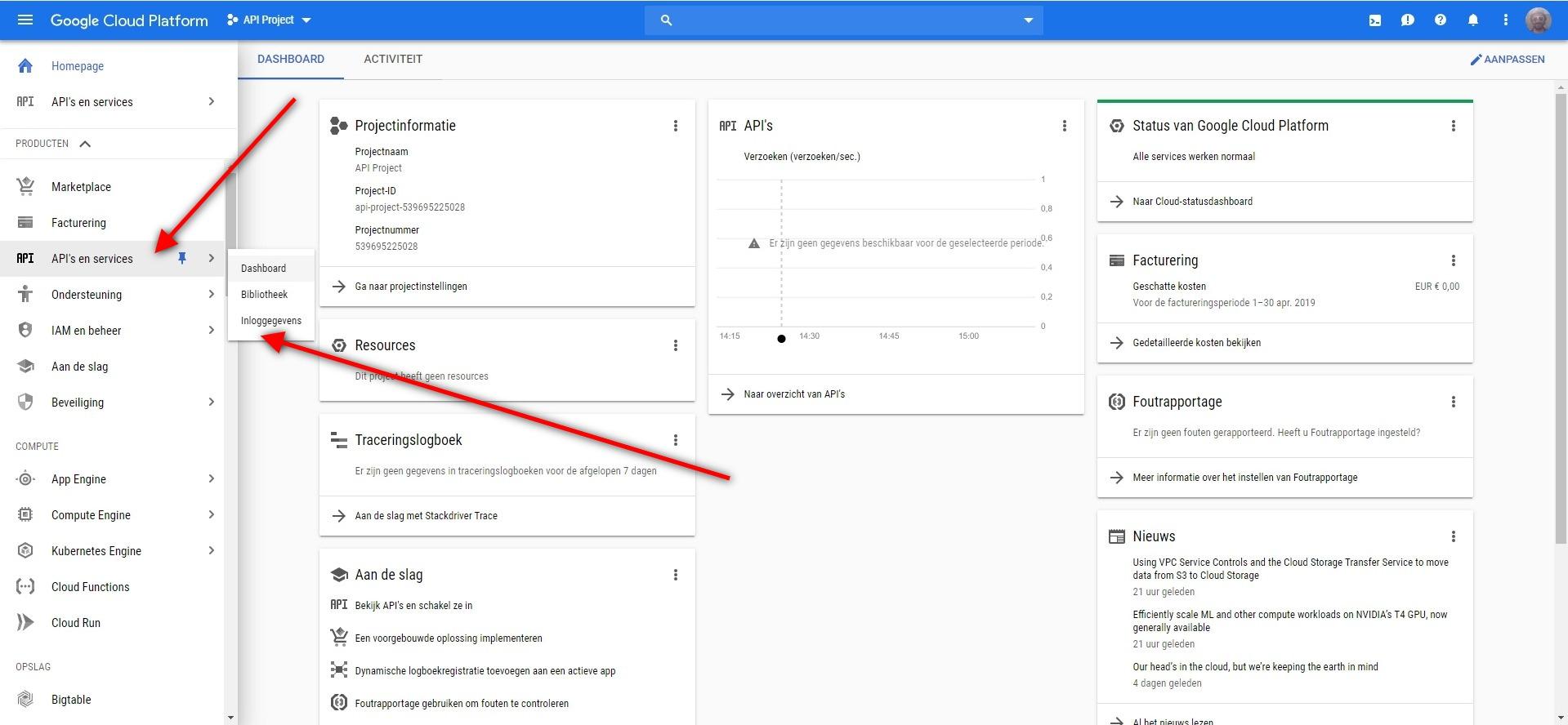 Inloggegevens inzien Google Cloud Platform Inloggegevens inzien Google Cloud Platform