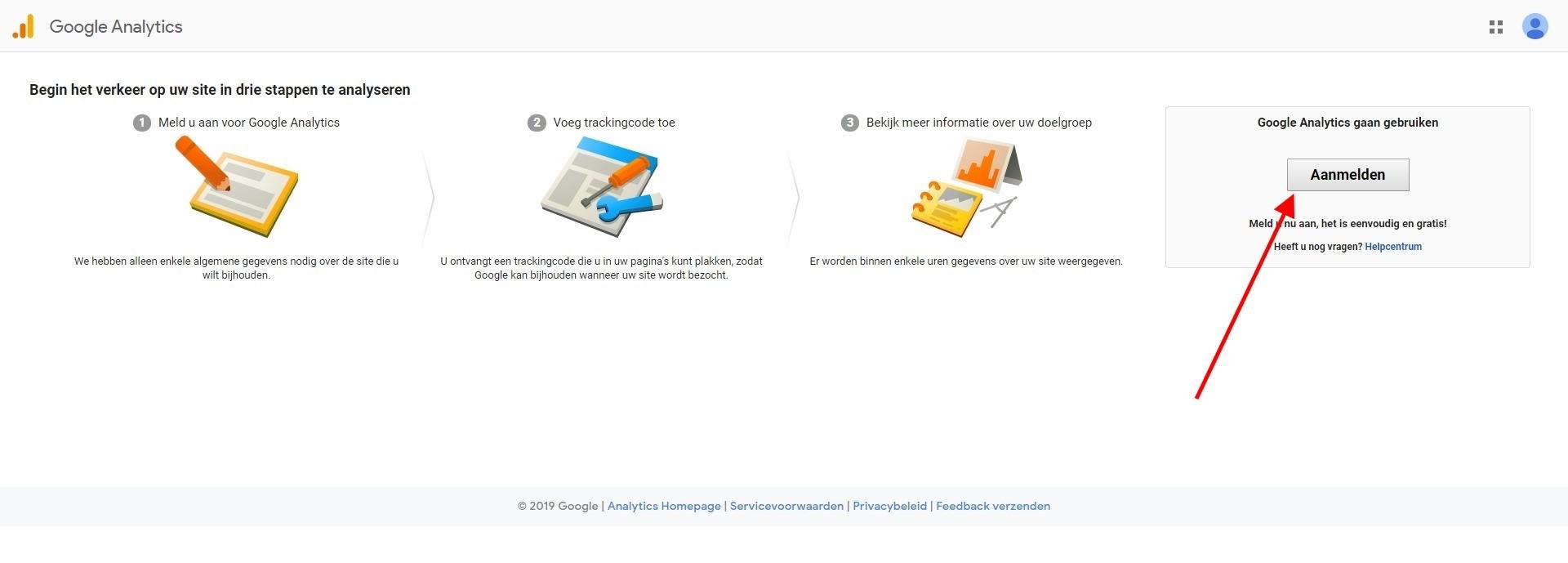 Aanmelden bij Google Analytics Aanmelden bij Google Analytics