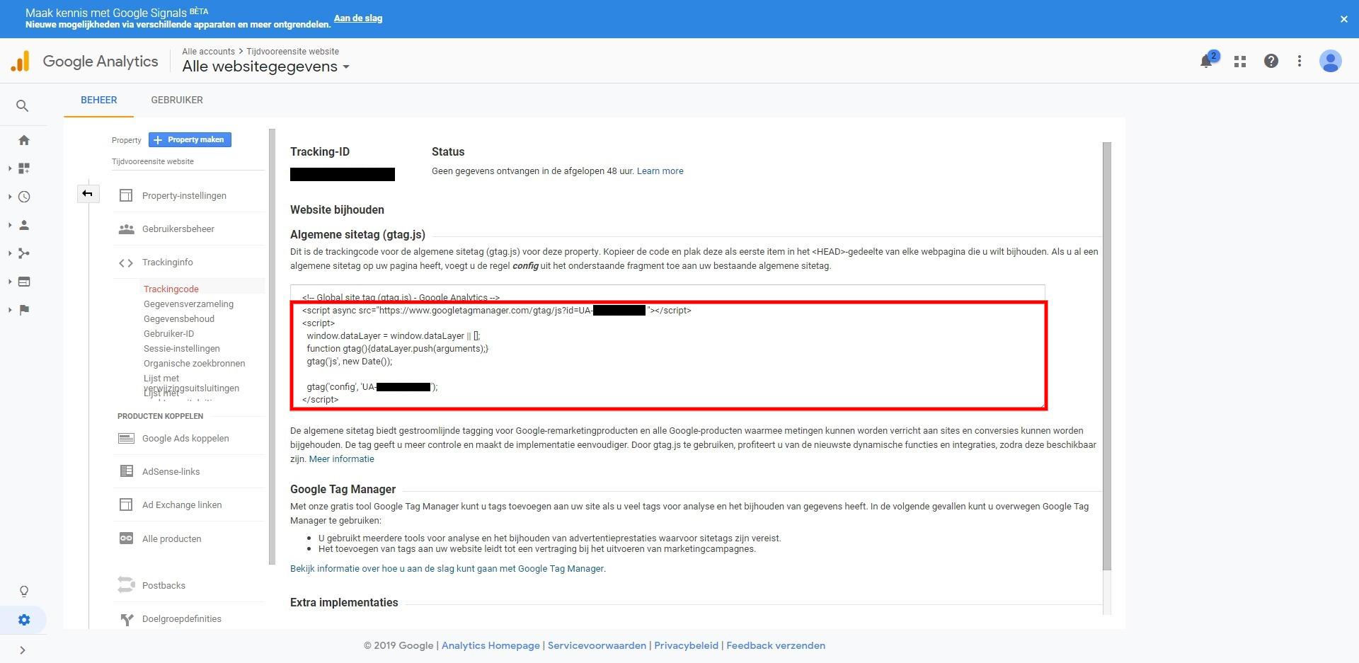 Google Analytics tracking-ID kopiëren Google Analytics tracking-ID kopiëren