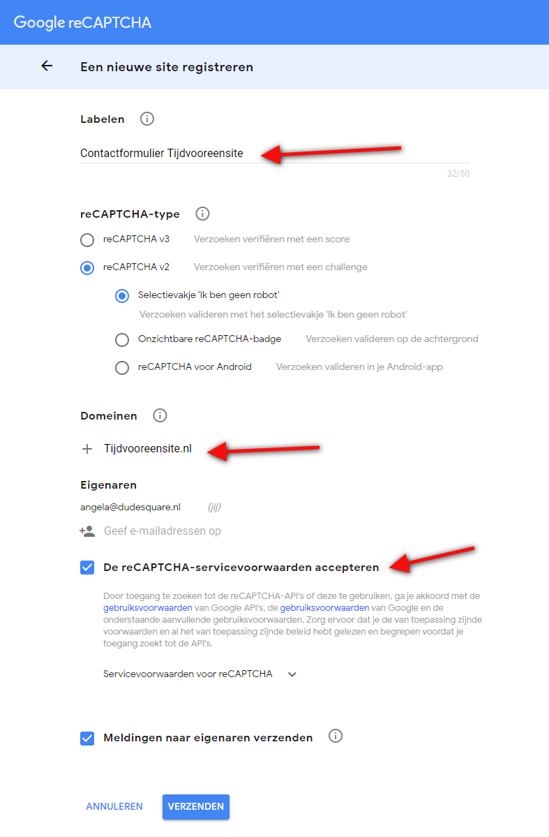 Eerst registreren voor de Google ReCAPTCHA Eerst registreren voor de Google ReCAPTCHA