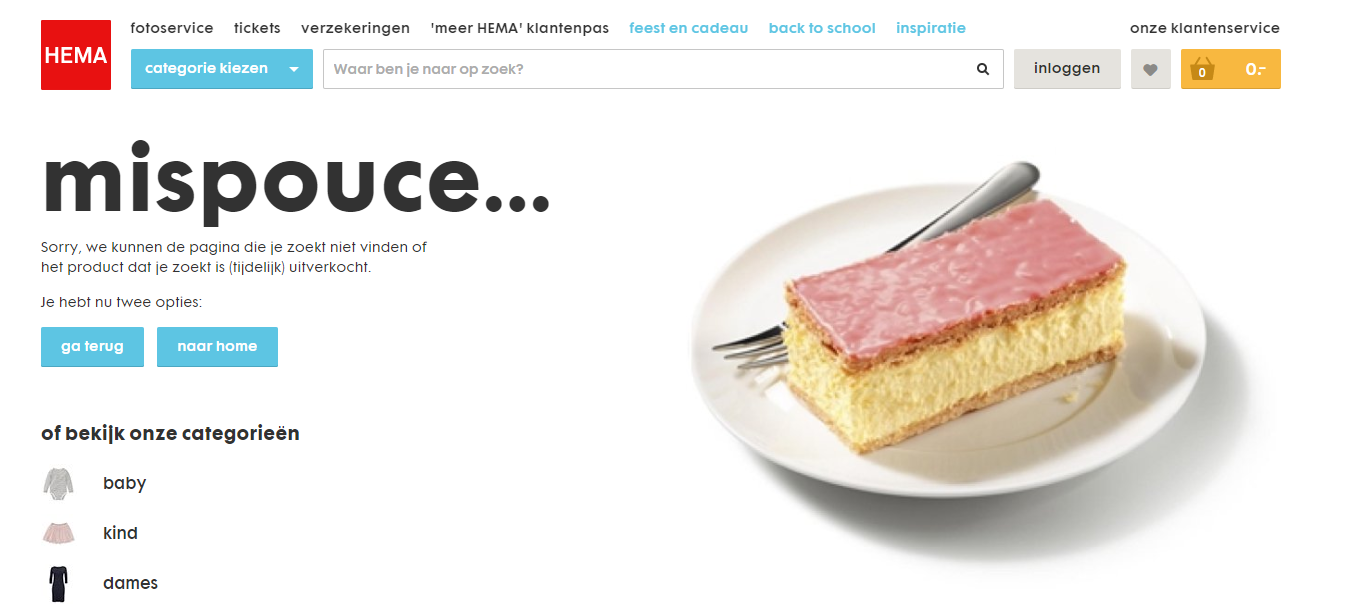 De 404-pagina van Hema