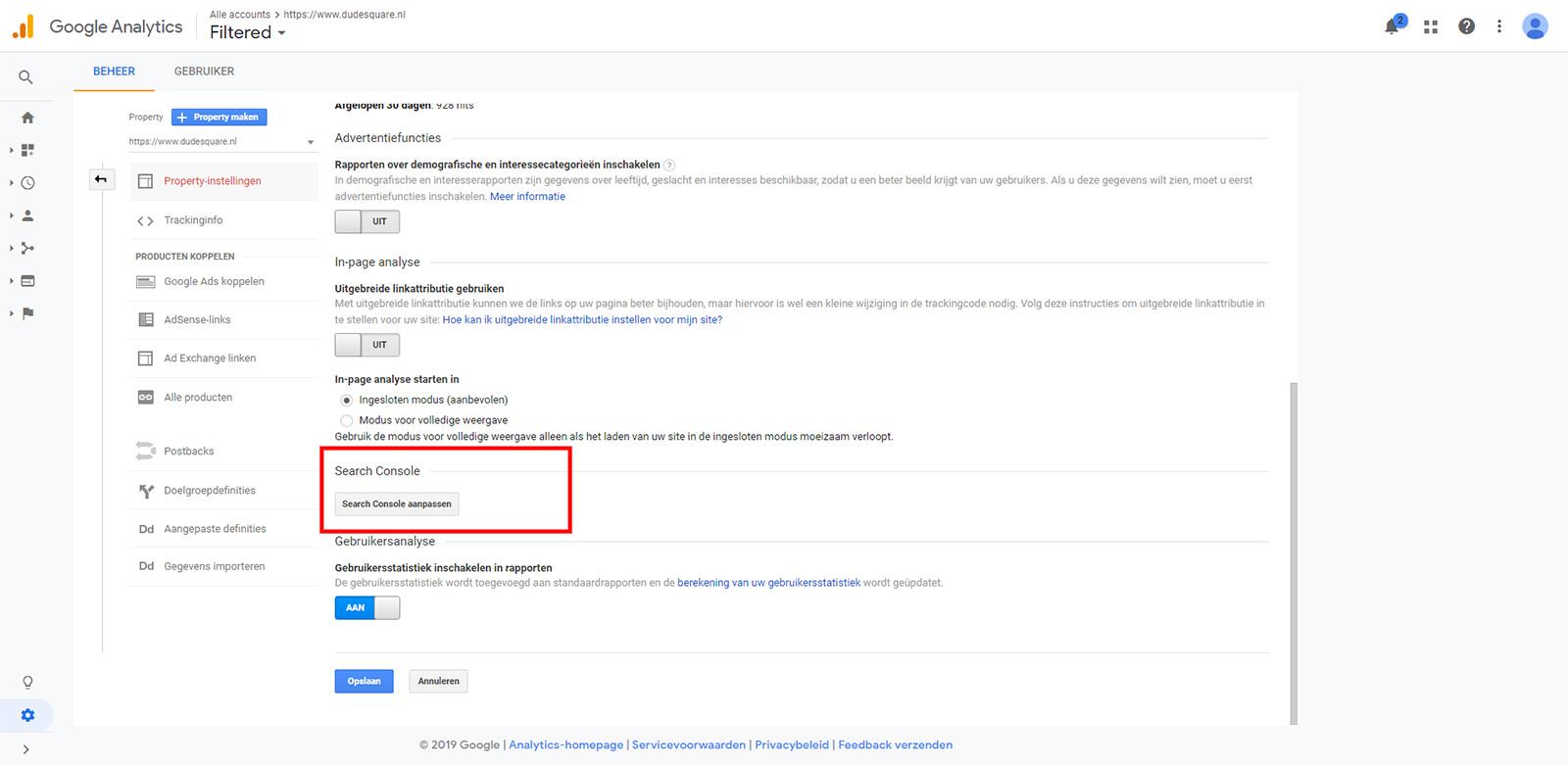 Stap 2 Search Console koppelen aan Analytics