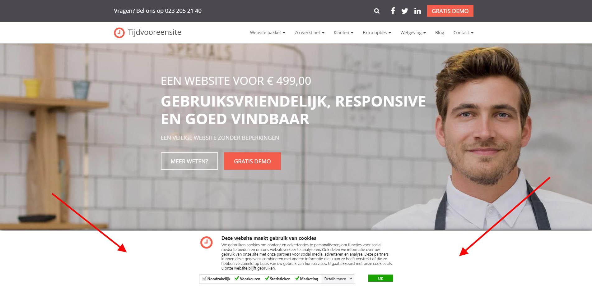 Geavanceerde AVG-proof cookiemelding van Cookiebot op Tijdvooreensite Geavanceerde AVG-proof cookiemelding van Cookiebot op Tijdvooreensite
