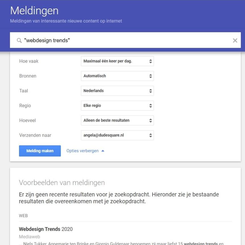 Google Alert instellen