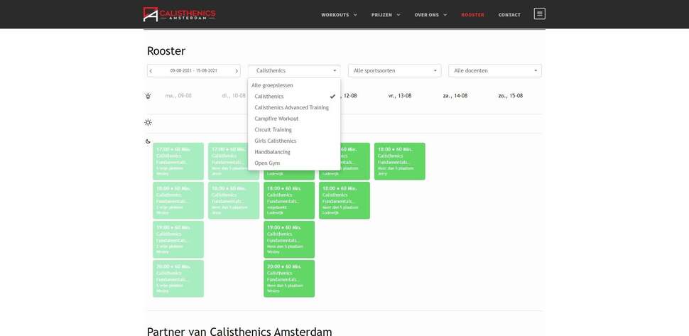 Activiteitenrooster Calisthenics Amsterdam