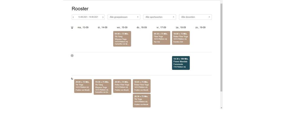 Actviteitenrooster Yogastudio in eigen huisstijl