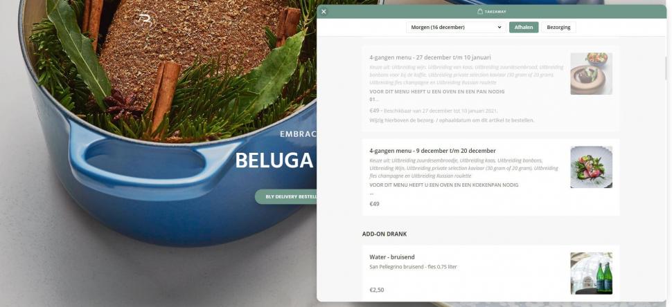 Keuze uit diverse menu's via Formitable op website