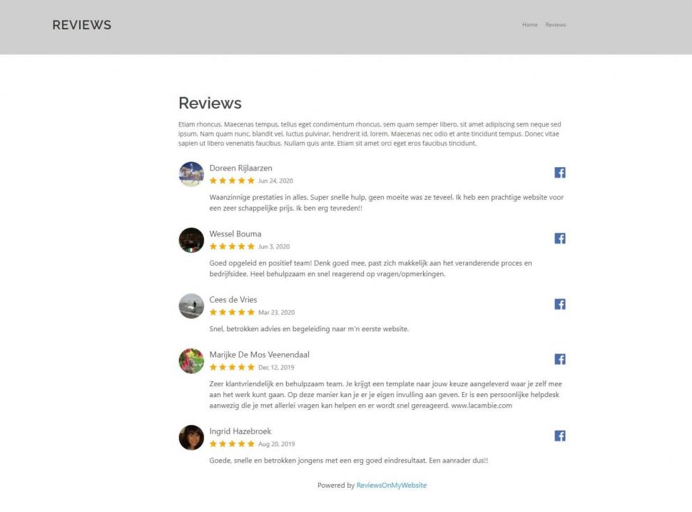 ReviewsOnMyWebsite widget voor Facebook beoordelingen